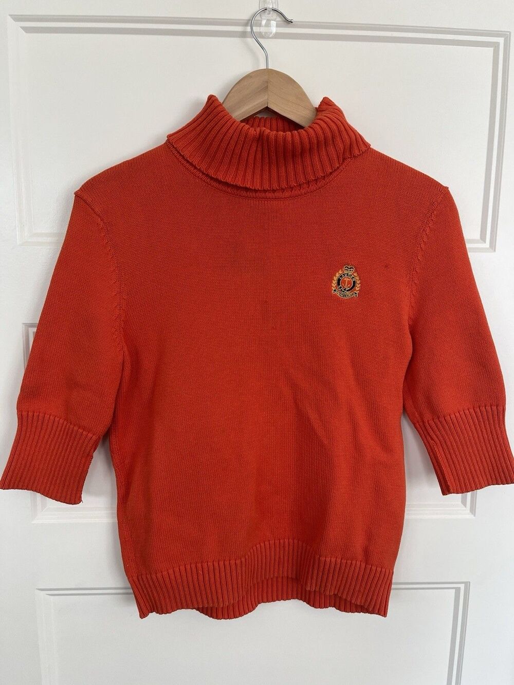 Vintage Lauren Ralph Lauren Orange Short Sleeve Turtleneck Sweater M Cotton